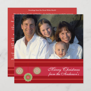 Newsletter on Back Red Ornament Christmas Card