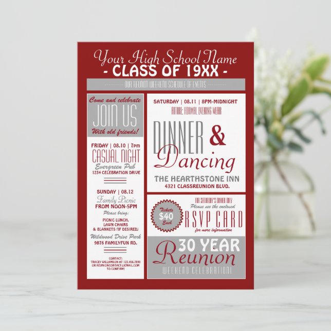 Newsletter Style High School Reunion Invitation (Standing Front)