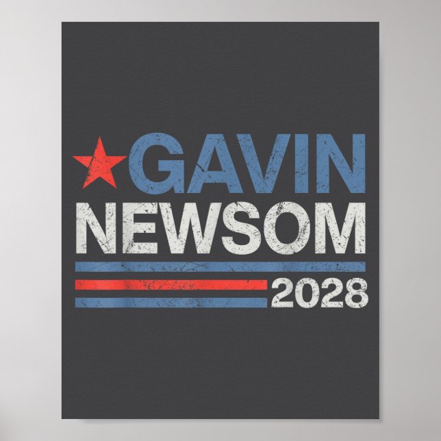 Newsom 2028 President 48 Us Flag Election Campaign Poster (Front)