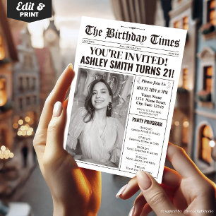 Newspaper 21st Birthday Invitation with Program