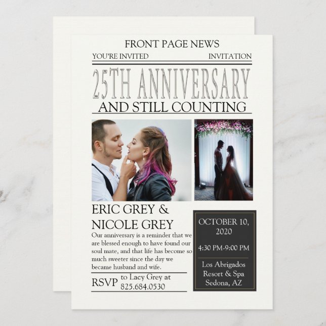 Newspaper 25th Anniversary Celebration Invitation (Front/Back)