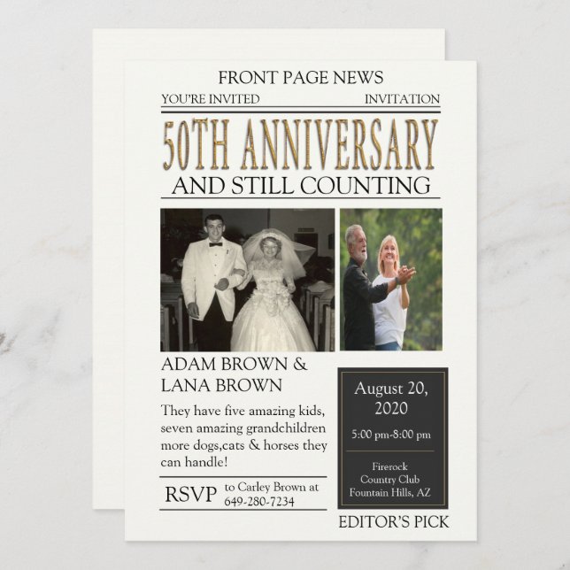 Newspaper 50th Anniversary Celebration Invitation (Front/Back)