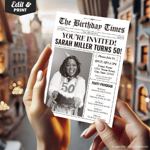 Newspaper 50th Birthday Party Invitation & Program