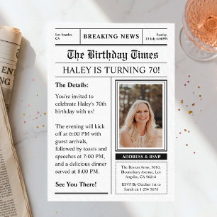 Newspaper 70th Birthday Funny Magazine Cover Photo Invitation