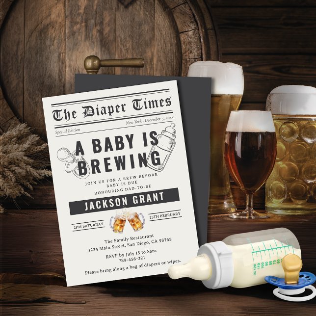 Newspaper A Baby is Brewing Diaper Party Invitation (Newspaper A Baby is Brewing Diaper Party Invitation)
