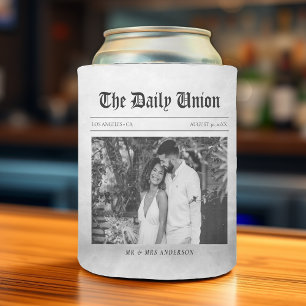 Newspaper Article Wedding Can Cooler