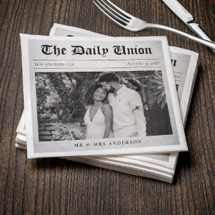 Newspaper Article Wedding Reception Napkin