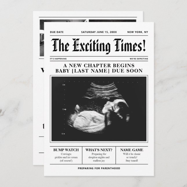 Newspaper Baby Announcement Pregnancy Reveal (Front/Back)