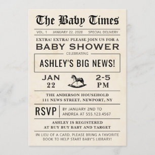 Newspaper Baby Shower Invitation