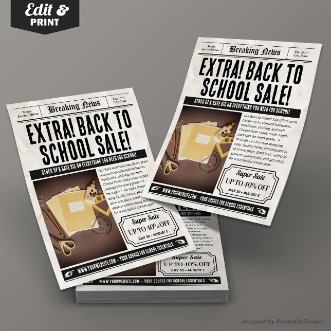 Newspaper Back to Sale Flyer, Retro Custom Retail Flyer (Newspaper Back to Sale Flyer, Retro Custom Retail Flyer)