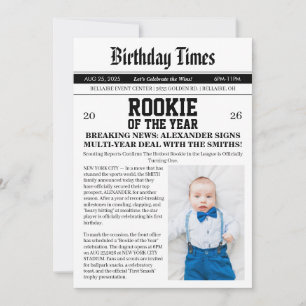 Newspaper Baseball 1st Birthday Party Invitation