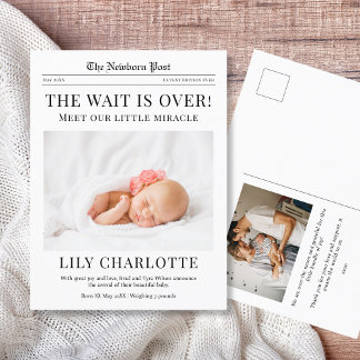 Newspaper Birth Announcement Postcard