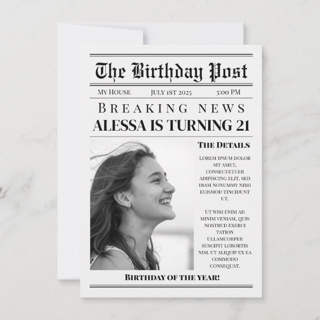 NEWSPAPER BIRTHDAY INVITATION (Front)