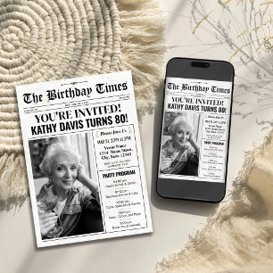 Newspaper Birthday Invitation with Photo & Program