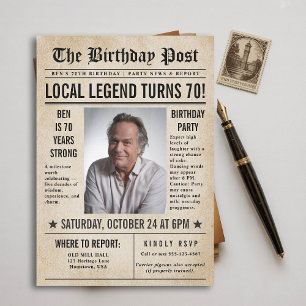 Newspaper Birthday News Funny Humorous Men 70th Invitation