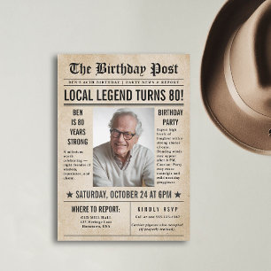 Newspaper Birthday News Funny Humourous Men 80th Invitation