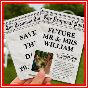 Newspaper Black and White Fun Photo Save The Date Invitation