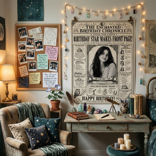 Newspaper Black & White Teen Girl Birthday Photo Poster