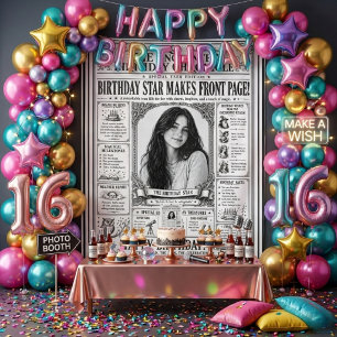 Newspaper Black & White Teen Girl Birthday Photo Tapestry