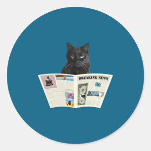 Newspaper Breaking News Black Cat Au Journal _1  Classic Round Sticker