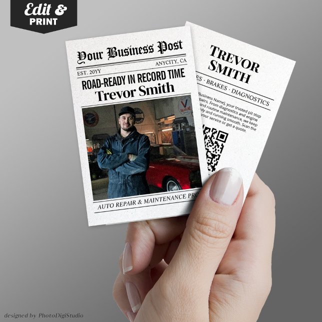 Newspaper Business Card, Auto Repair Car Mechanic Calling Card (Newspaper Business Card, Auto Repair Car Mechanic Calling Card)
