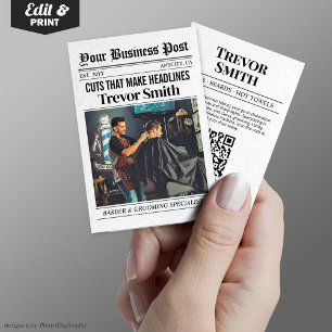 Newspaper Business Card, Barber & Grooming Stylist Calling Card