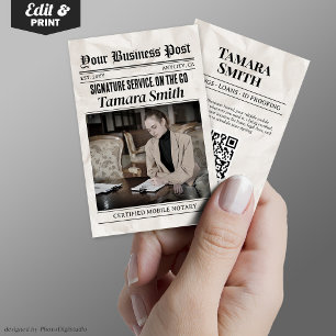 Newspaper Business Card,  Certified Mobile Notary Calling Card