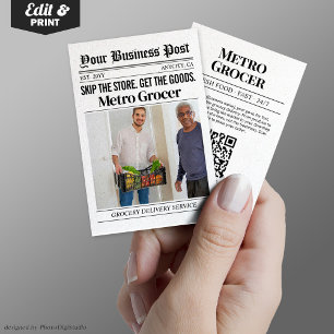 Newspaper Business Card, Grocery Delivery Service Calling Card