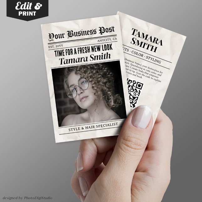 Newspaper Business Card, Hair Stylist Specialist Calling Card (Newspaper Business Card, Hair Stylist Specialist Calling Card)