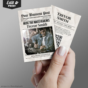 Newspaper Business Card, Live DJ Music Producer Calling Card
