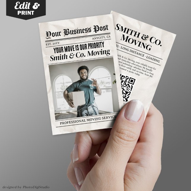 Newspaper Business Card, Packing & Moving Services Calling Card (Newspaper Business Card, Packing & Moving Services Calling Card)