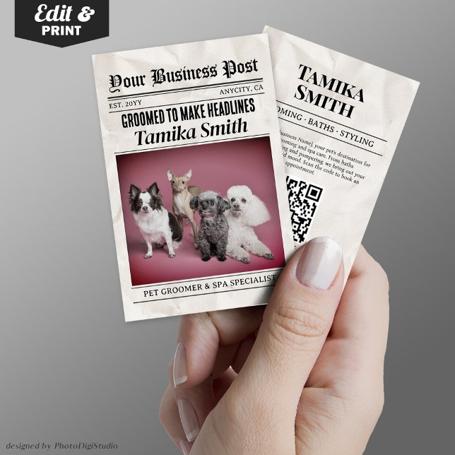 Newspaper Business Card, Pet Groomer & Pet Spa Calling Card (Newspaper Business Card, Pet Groomer & Pet Spa Calling Card)