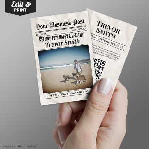 Newspaper Business Card, Pet Sitter and Dog Walker Calling Card