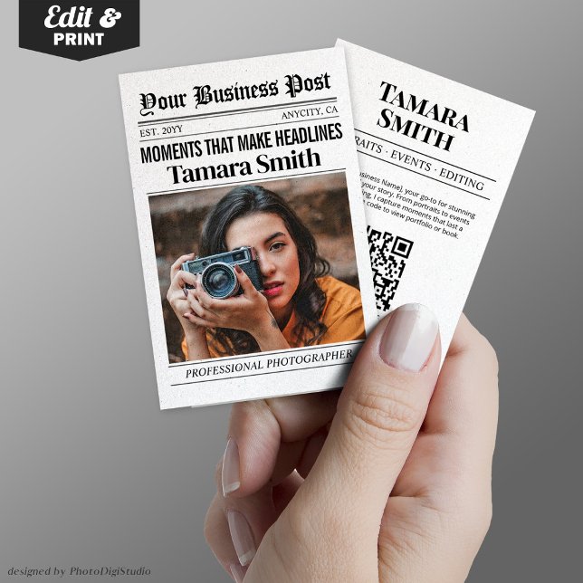 Newspaper Business Card, Professional Photographer Calling Card (Newspaper Business Card, Professional Photographer)