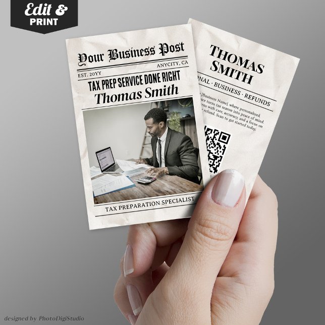 Newspaper Business Card, Tax Prep Service Pro Calling Card (Newspaper Business Card, Tax Prep Service Pro Calling Card)