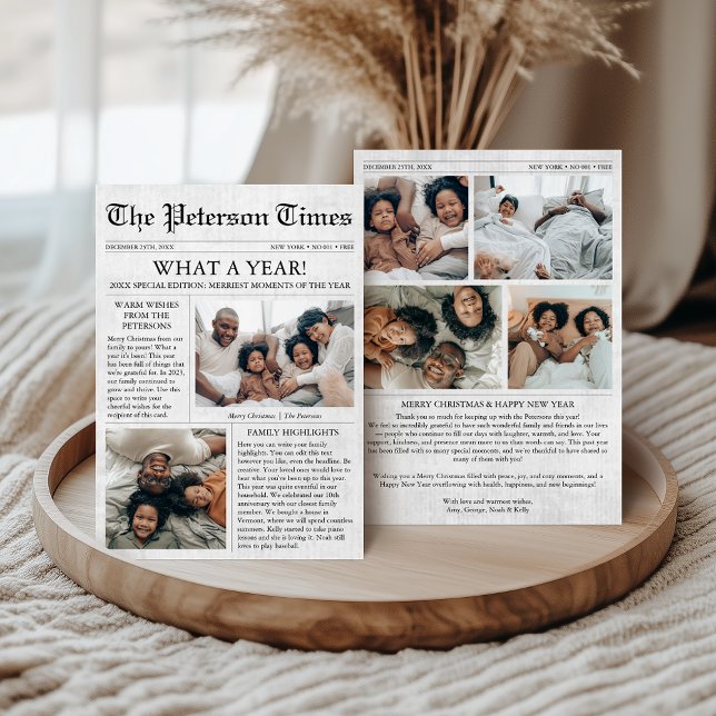 Newspaper Christmas Card 6 Photos Family Holiday (Newspaper Christmas Card, 6 photos Family Holiday Card, Unique What a Year, Year in Review)