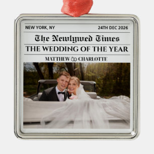 Newspaper Christmas Couple Newlywed Photo First Metal Tree Decoration