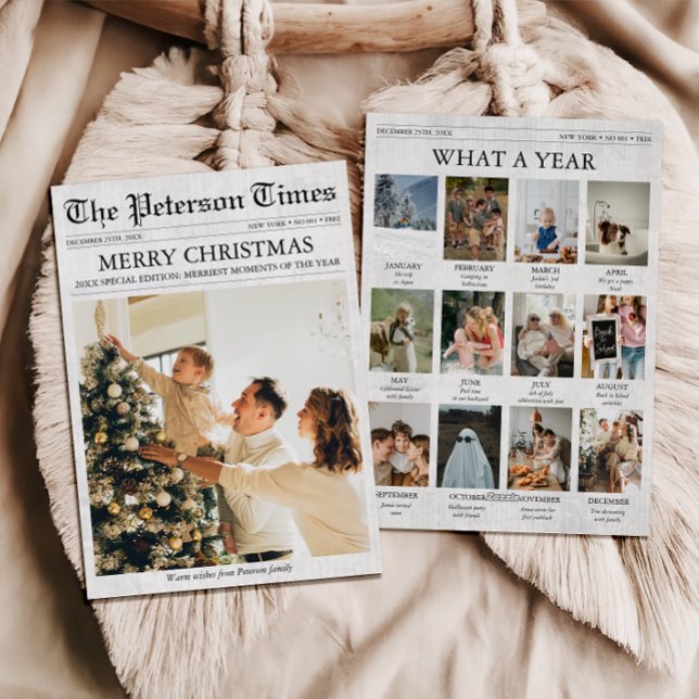 Newspaper Christmas Newsletter Year in Review Holiday Card (Newspaper Christmas Card, What a Year, Year in Review, Family Newsletter, Photo Collage)