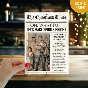 Newspaper Christmas Party Invitation with Photo