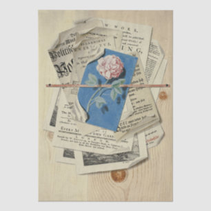Newspaper Collage Wood Blue Rose Vintage Decoupage Tissue Paper