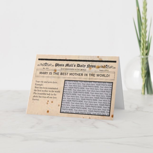 Newspaper Customisable Greeting Card frame (Front)