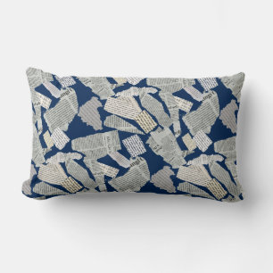 Newspaper Cutting Pattern 01x4.b DBlue Lumbar Cushion