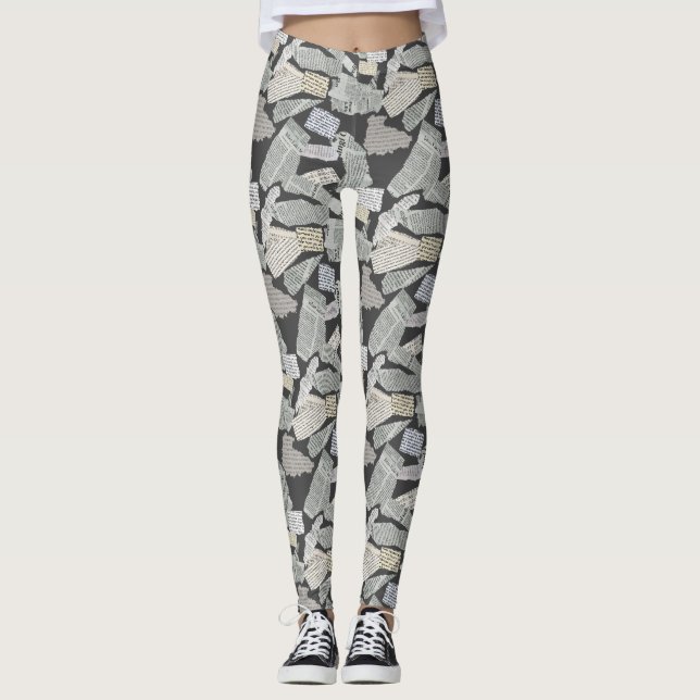 Newspaper Cutting Pattern 01x4.b DGrey Leggings (Front)