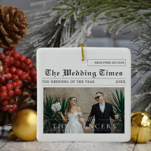 Newspaper Design   Newlyweds Photo Ceramic Ornament