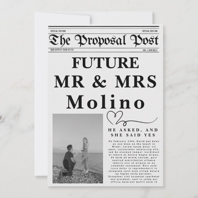 Newspaper Engagement Announcement Templ Invitation (Front)