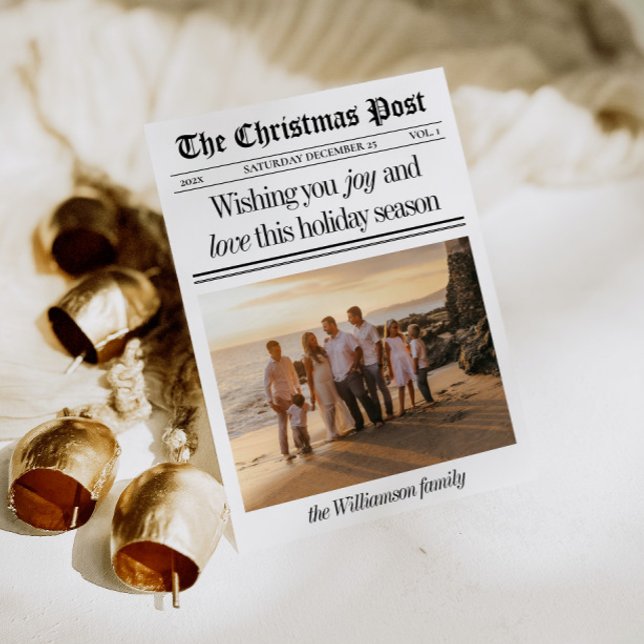 Newspaper Family Photo Christmas Holiday Card (Newspaper Family Photo Christmas Card)