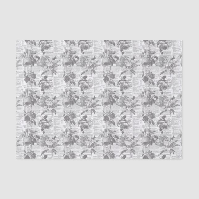 Newspaper Floral Ephemera Tissue Paper (Front)