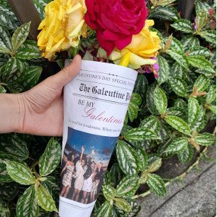 Newspaper Galentine Post Flower Bouquet Pink Lips Wrapping Paper Sheet