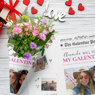 Newspaper Galentines Day Flower Bouquet Photo Lips Wrapping Paper Sheet