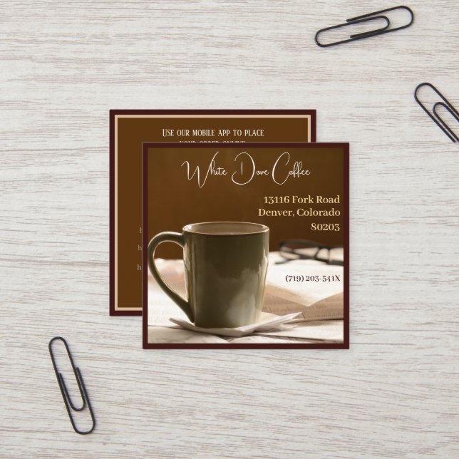 Newspaper Glasses Mug Cafe Barista Coffee  Square Business Card (Front/Back In Situ)